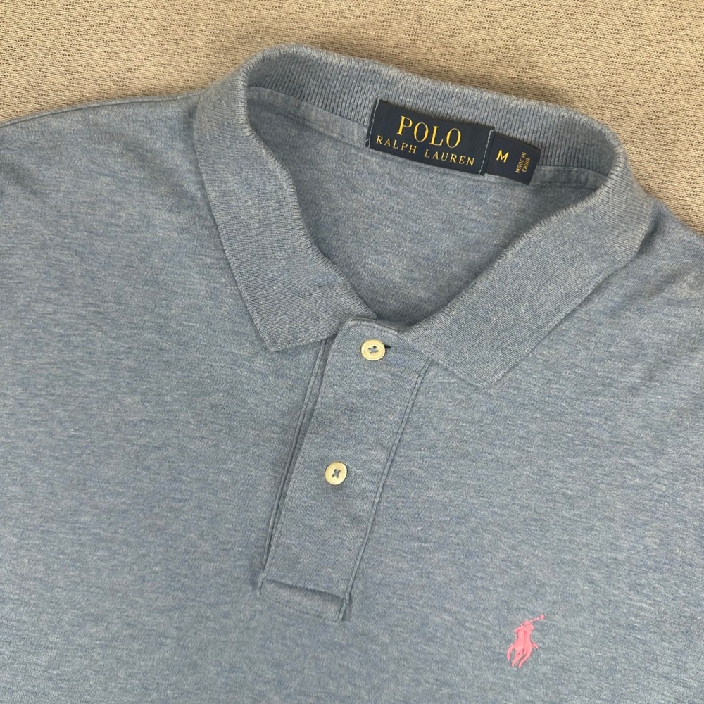 Polo Ralph Lauren Shirt Mens M Blue Heather Short Sleeve Polo Shirt Pink Pony